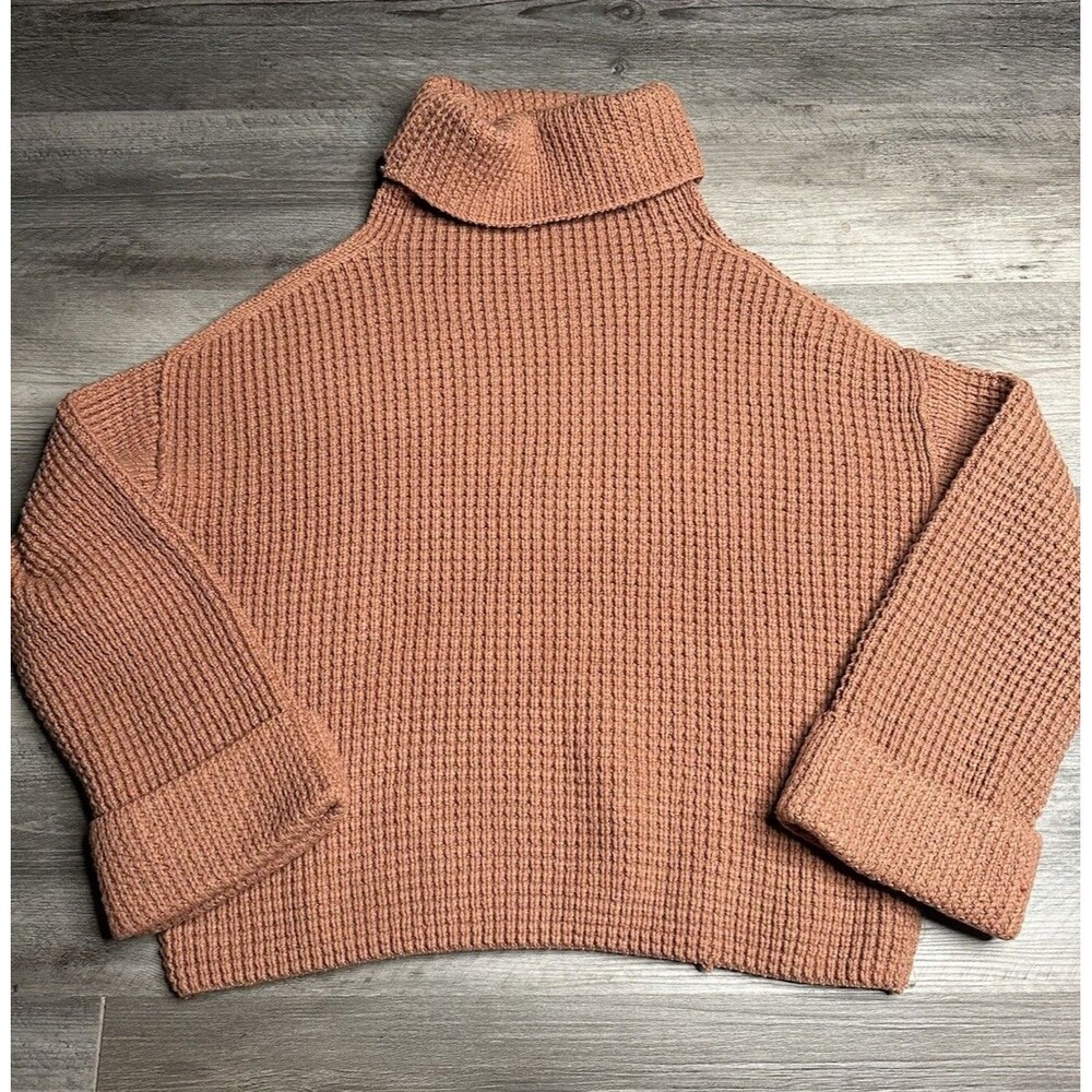 Free People Park City Pullover Sweater Terracotta Waffle Knit Cowl Neck - Small